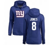 Football Women's New York Giants #8 Daniel Jones Royal Blue Name & Number Logo Pullover Hoodie