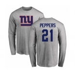 Football New York Giants #21 Jabrill Peppers Ash Name & Number Logo Long Sleeve T-Shirt