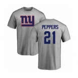 Football New York Giants #21 Jabrill Peppers Ash Name & Number Logo T-Shirt