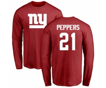 Football New York Giants #21 Jabrill Peppers Red Name & Number Logo Long Sleeve T-Shirt