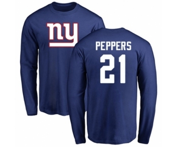 Football New York Giants #21 Jabrill Peppers Royal Blue Name & Number Logo Long Sleeve T-Shirt