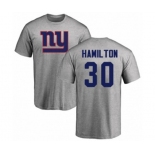 Football New York Giants #30 Antonio Hamilton Ash Name & Number Logo T-Shirt