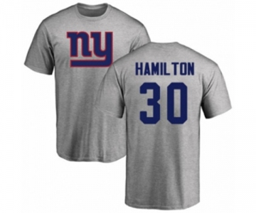 Football New York Giants #30 Antonio Hamilton Ash Name & Number Logo T-Shirt