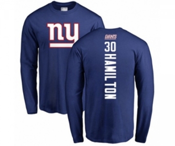 Football New York Giants #30 Antonio Hamilton Royal Blue Backer Long Sleeve T-Shirt