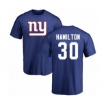 Football New York Giants #30 Antonio Hamilton Royal Blue Name & Number Logo T-Shirt