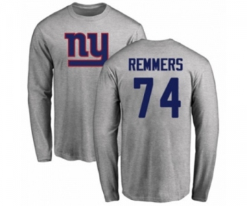 Football New York Giants #74 Mike Remmers Ash Name & Number Logo Long Sleeve T-Shirt