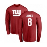 Football New York Giants #8 Daniel Jones Red Name & Number Logo Long Sleeve T-Shirt