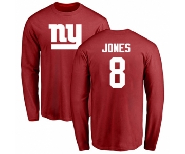 Football New York Giants #8 Daniel Jones Red Name & Number Logo Long Sleeve T-Shirt