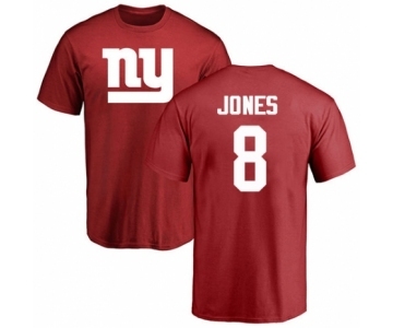 Football New York Giants #8 Daniel Jones Red Name & Number Logo T-Shirt