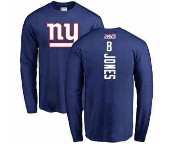 Football New York Giants #8 Daniel Jones Royal Blue Backer Long Sleeve T-Shirt