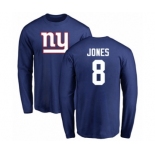 Football New York Giants #8 Daniel Jones Royal Blue Name & Number Logo Long Sleeve T-Shirt