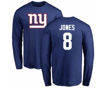 Football New York Giants #8 Daniel Jones Royal Blue Name & Number Logo Long Sleeve T-Shirt