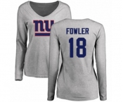 Football Women's New York Giants #18 Bennie Fowler Ash Name & Number Logo Long Sleeve T-Shirt