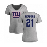 Football Women's New York Giants #21 Jabrill Peppers Ash Name & Number Logo T-Shirt