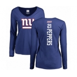 Football Women's New York Giants #21 Jabrill Peppers Royal Blue Backer Long Sleeve T-Shirt