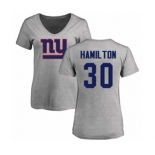 Football Women's New York Giants #30 Antonio Hamilton Ash Name & Number Logo T-Shirt