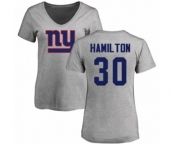 Football Women's New York Giants #30 Antonio Hamilton Ash Name & Number Logo T-Shirt