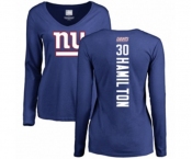 Football Women's New York Giants #30 Antonio Hamilton Royal Blue Backer Long Sleeve T-Shirt