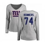 Football Women's New York Giants #74 Mike Remmers Ash Name & Number Logo Long Sleeve T-Shirt