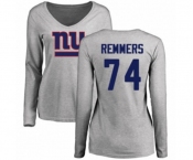 Football Women's New York Giants #74 Mike Remmers Ash Name & Number Logo Long Sleeve T-Shirt