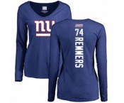 Football Women's New York Giants #74 Mike Remmers Royal Blue Backer Long Sleeve T-Shirt