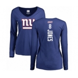 Football Women's New York Giants #8 Daniel Jones Royal Blue Backer Long Sleeve T-Shirt