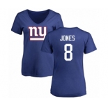 Football Women's New York Giants #8 Daniel Jones Royal Blue Name & Number Logo T-Shirt