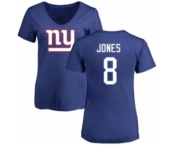 Football Women's New York Giants #8 Daniel Jones Royal Blue Name & Number Logo T-Shirt