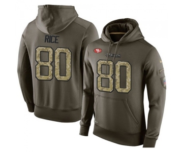 Football San Francisco 49ers #80 Jerry Rice Green Salute To Service Men's Pullover Hoodie