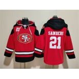 Men's San Francisco 49ers #21 Deion Sanders Red Black Ageless Must-Have Lace-Up Pullover Hoodie