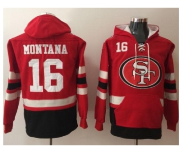 Nike San Francisco 49ers #16 Joe Montana Red Black Name & Number Pullover NFL Hoodie