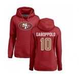 Football Women's San Francisco 49ers #10 Jimmy Garoppolo Red Name & Number Logo Pullover Hoodie