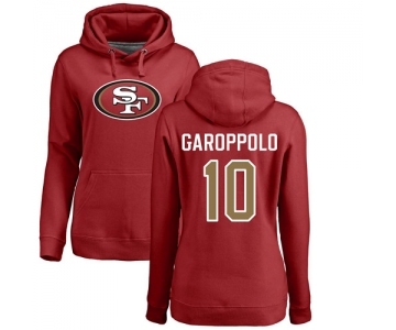 Football Women's San Francisco 49ers #10 Jimmy Garoppolo Red Name & Number Logo Pullover Hoodie