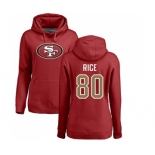 Football Women's San Francisco 49ers #80 Jerry Rice Red Name & Number Logo Pullover Hoodie