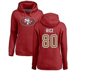 Football Women's San Francisco 49ers #80 Jerry Rice Red Name & Number Logo Pullover Hoodie