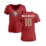 Football Women's San Francisco 49ers #10 Jimmy Garoppolo Red Name & Number Logo T-Shirt