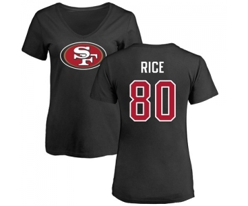 Football Women's San Francisco 49ers #80 Jerry Rice Black Name & Number Logo T-Shirt