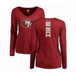 Football Women's San Francisco 49ers #80 Jerry Rice Red Backer Long Sleeve T-Shirt