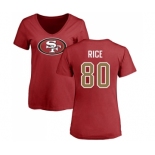 Football Women's San Francisco 49ers #80 Jerry Rice Red Name & Number Logo T-Shirt