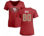 Football Women's San Francisco 49ers #80 Jerry Rice Red Name & Number Logo T-Shirt