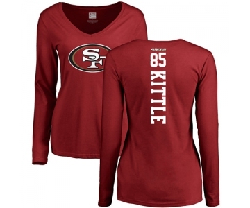 Football Women's San Francisco 49ers #85 George Kittle Red Backer Long Sleeve T-Shirt