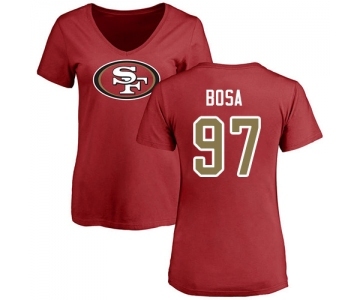 Football Women's San Francisco 49ers #97 Nick Bosa Red Name & Number Logo T-Shirt