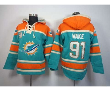 nike nfl jerseys miami dolphins #91 wake orange-green[pullover hooded sweatshirt]