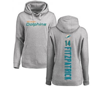 Football Women's Miami Dolphins #14 Ryan Fitzpatrick Ash Backer Pullover Hoodie