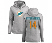 Football Women's Miami Dolphins #14 Ryan Fitzpatrick Ash Name & Number Logo Pullover Hoodie