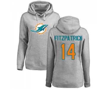 Football Women's Miami Dolphins #14 Ryan Fitzpatrick Ash Name & Number Logo Pullover Hoodie