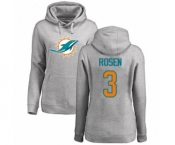 Football Women's Miami Dolphins #3 Josh Rosen Ash Name & Number Logo Pullover Hoodie