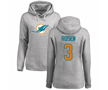 Football Women's Miami Dolphins #3 Josh Rosen Ash Name & Number Logo Pullover Hoodie