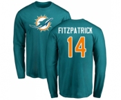 Football Miami Dolphins #14 Ryan Fitzpatrick Aqua Green Name & Number Logo Long Sleeve T-Shirt