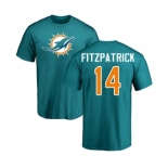 Football Miami Dolphins #14 Ryan Fitzpatrick Aqua Green Name & Number Logo T-Shirt